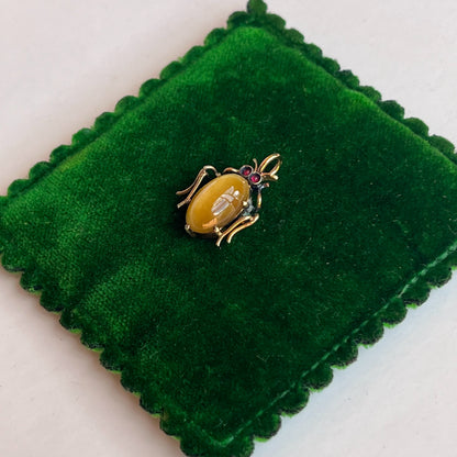 c. 1900s Tigers Eye Beetle Conversion Pendant
