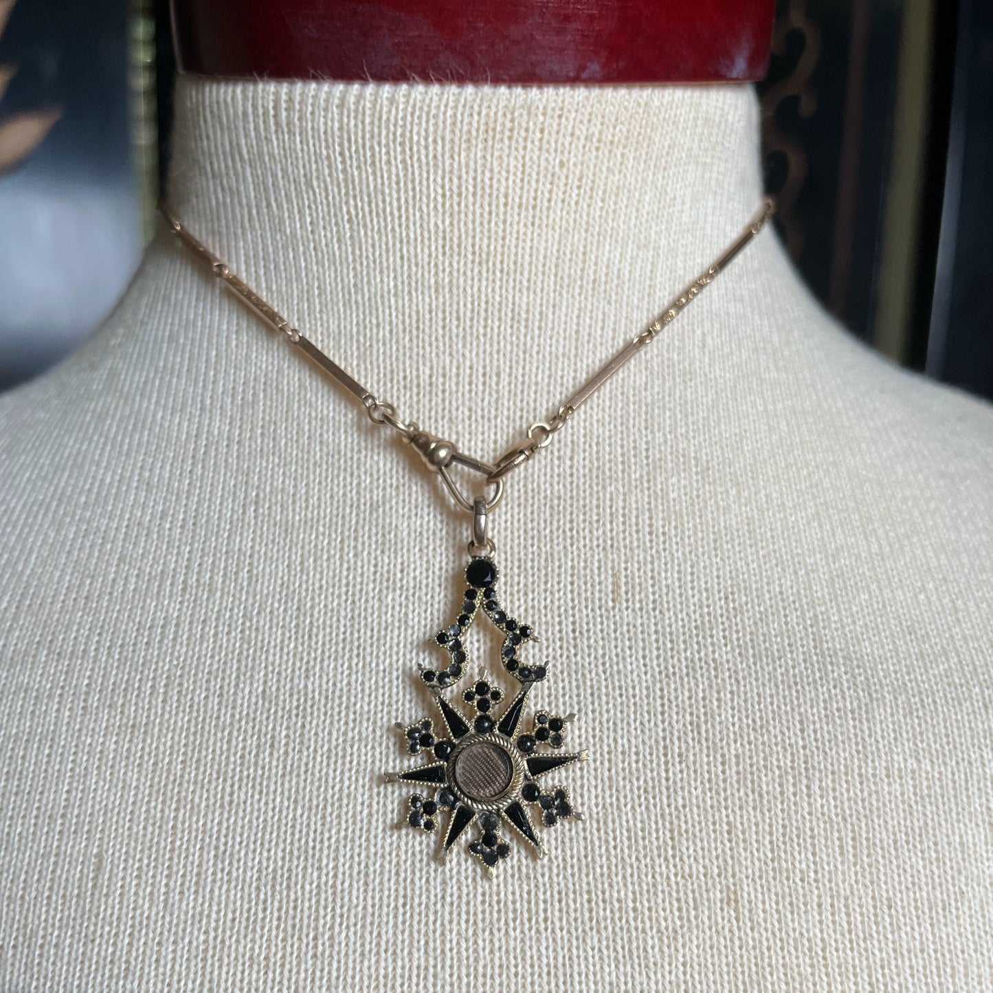 c. 1870s Crescent Moon Star 14k Gold + Onyx Hair Locket Pendant