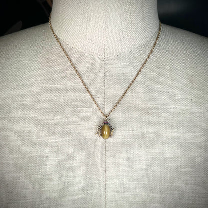 c. 1900s Tigers Eye Beetle Conversion Pendant