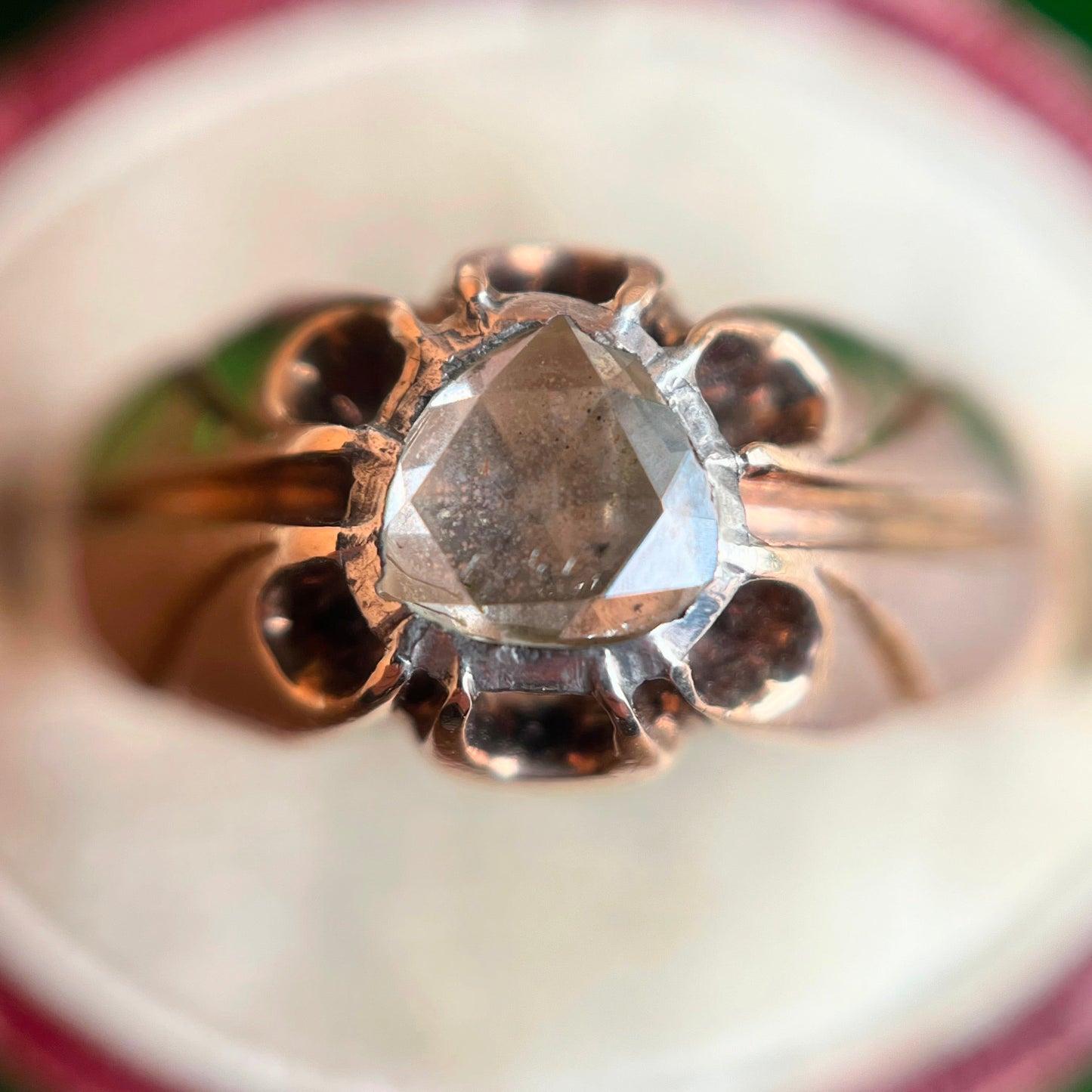 14k Gold Foil Backed Rose Cut Diamond Ring