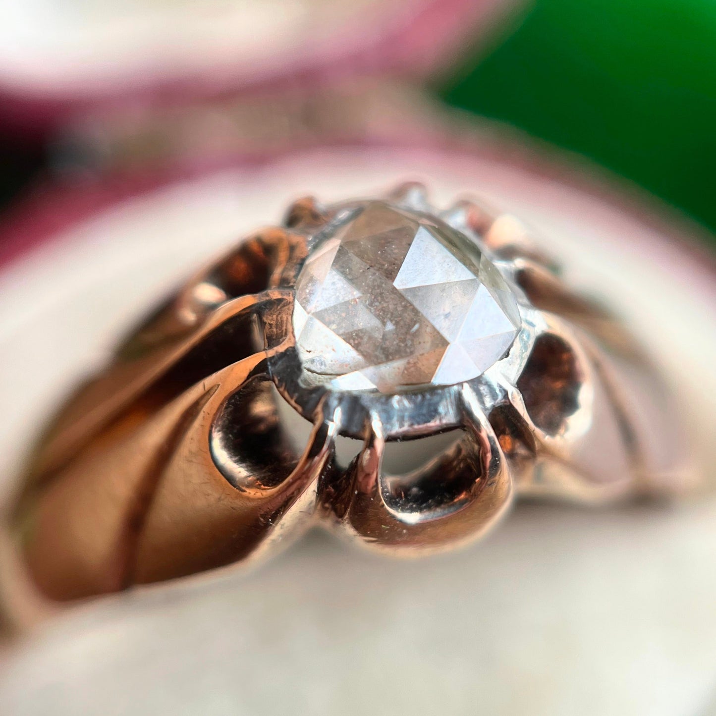 14k Gold Foil Backed Rose Cut Diamond Ring