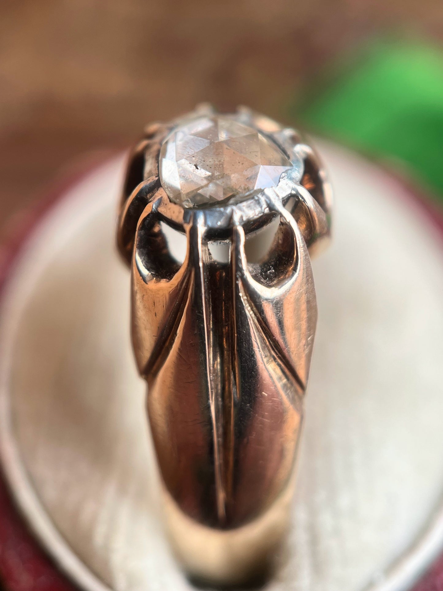 14k Gold Foil Backed Rose Cut Diamond Ring