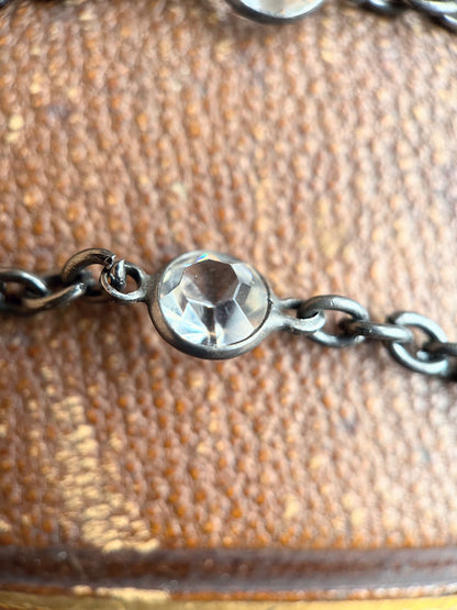 Antique Gunmetal Long Guard Chain w/ Paste Stones