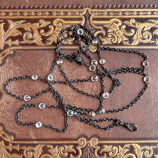 Antique Gunmetal Long Guard Chain w/ Paste Stones