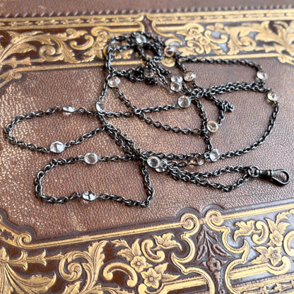 Antique Gunmetal Long Guard Chain w/ Paste Stones