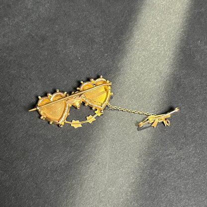 c. 1900s 9k Gold Mizpah Double Heart Brooch