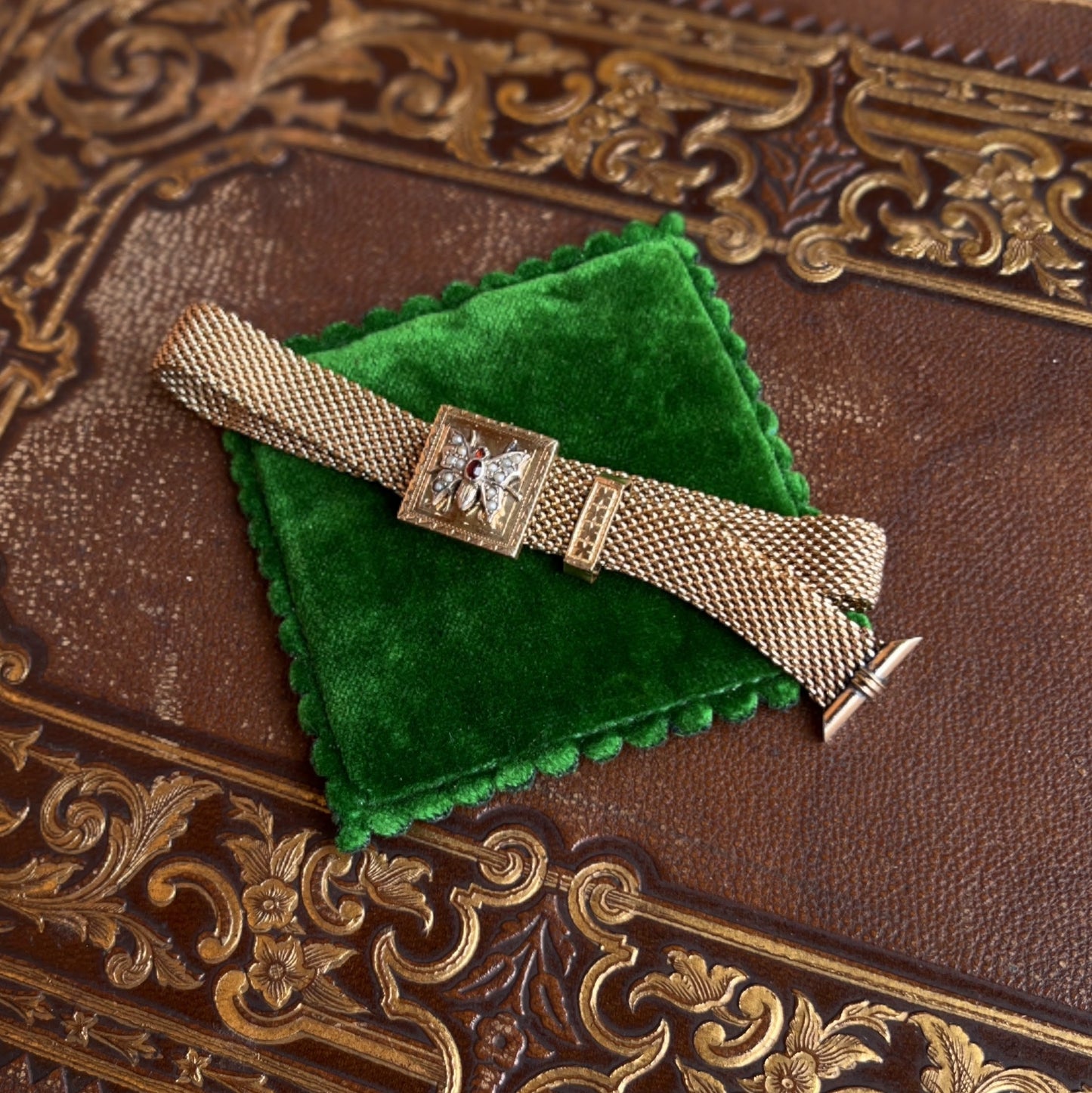 Victorian Gold Filled Moth or Butterfly Mesh Bracelet