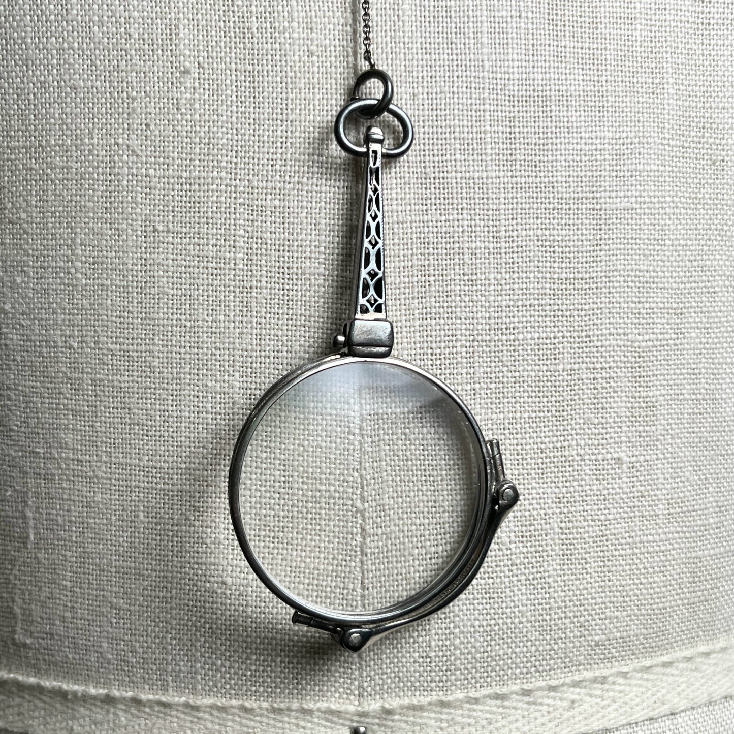 c. 1910s-1920s Sterling Silver Lorgnette + Chain