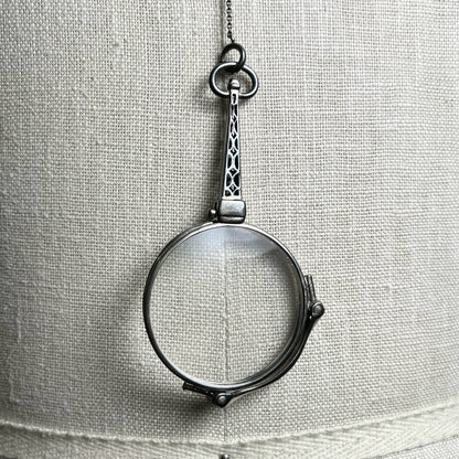 c. 1910s-1920s Sterling Silver Lorgnette + Chain
