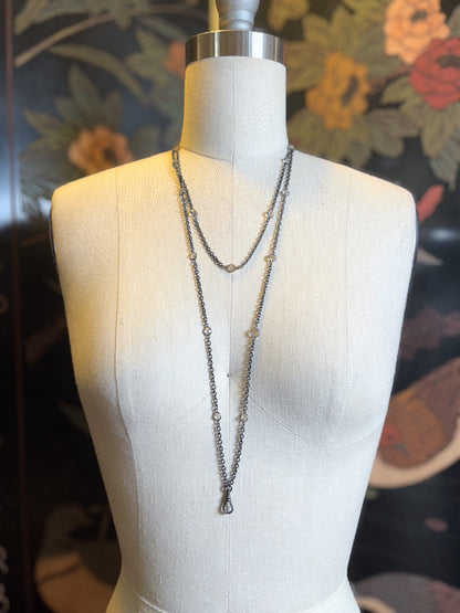 Antique Gunmetal Long Guard Chain w/ Paste Stones