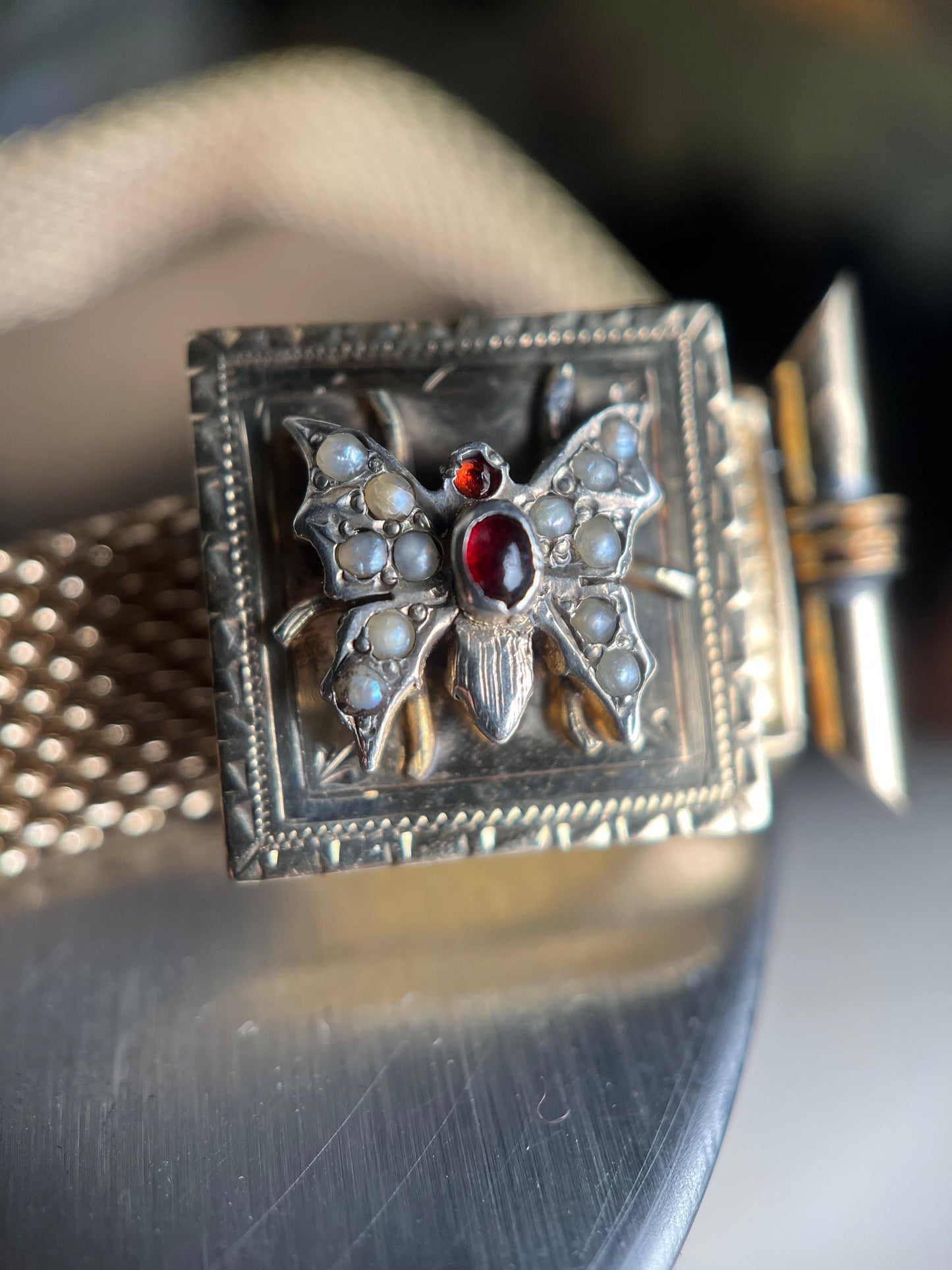 Victorian Gold Filled Moth or Butterfly Mesh Bracelet