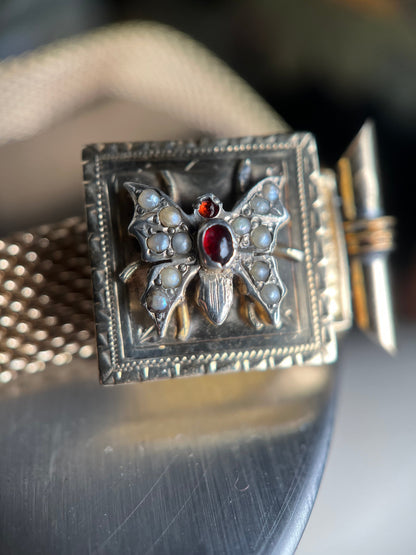 Victorian Gold Filled Moth or Butterfly Mesh Bracelet