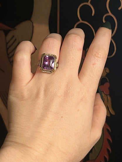 c. 1920s-1930s 14k White + Yellow Gold Amethyst Ring