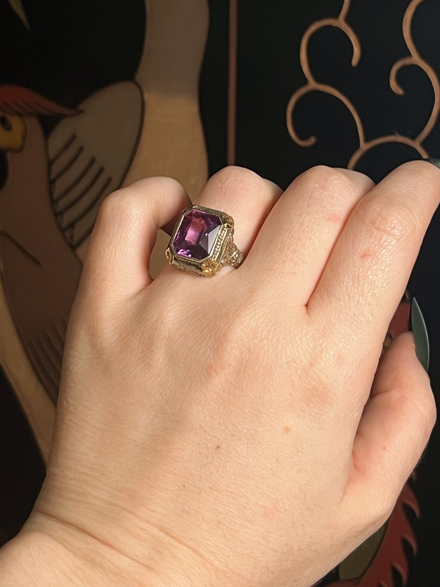 c. 1920s-1930s 14k White + Yellow Gold Amethyst Ring