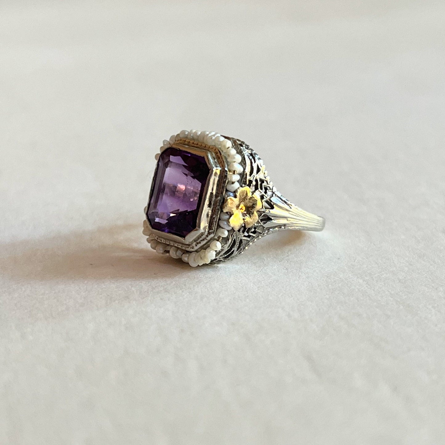c. 1920s-1930s 10k White + Yellow Gold Amethyst Ring