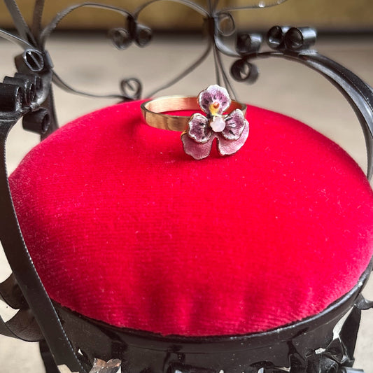 c. 1910s-1920s 10k Gold Enamel Pansy Conversion Ring