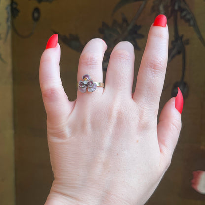 c. 1910s-1920s 10k Gold Enamel Pansy Conversion Ring