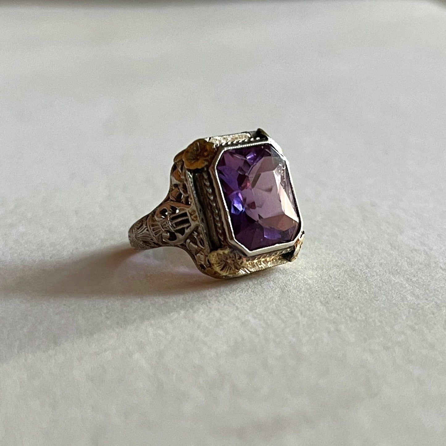 c. 1920s-1930s 14k White + Yellow Gold Amethyst Ring