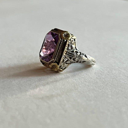 c. 1920s-1930s 14k White + Yellow Gold Amethyst Ring