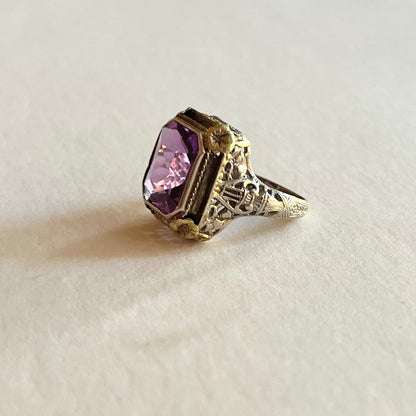 c. 1920s-1930s 14k White + Yellow Gold Amethyst Ring
