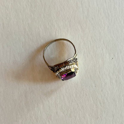 c. 1920s-1930s 10k White + Yellow Gold Amethyst Ring