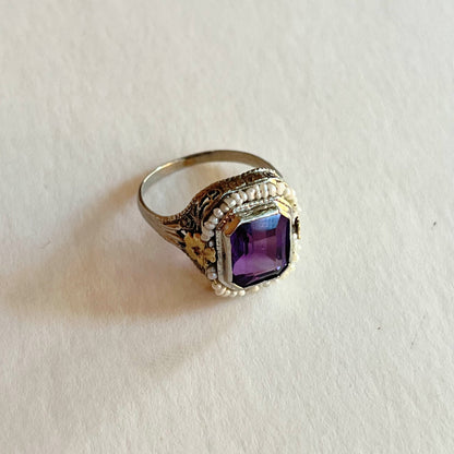 c. 1920s-1930s 10k White + Yellow Gold Amethyst Ring