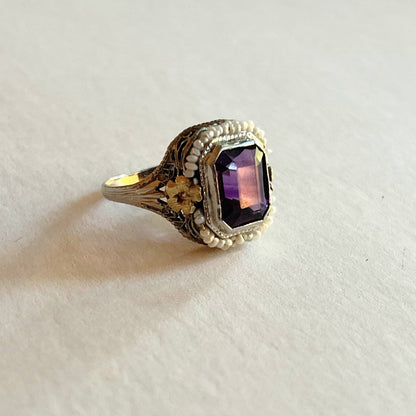 c. 1920s-1930s 10k White + Yellow Gold Amethyst Ring