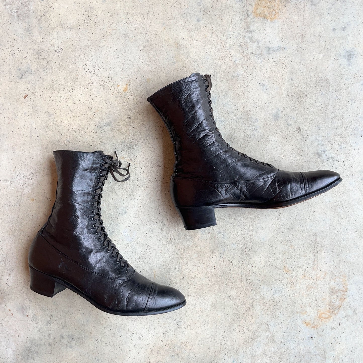 c. 1910s Black Lace Up Boots | Approx Sz 8