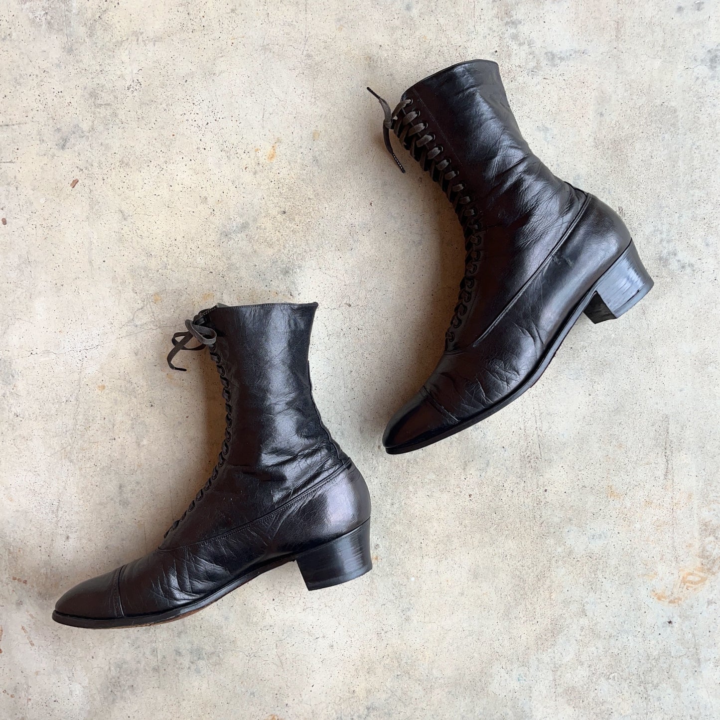 c. 1910s Black Lace Up Boots | Approx Sz 8