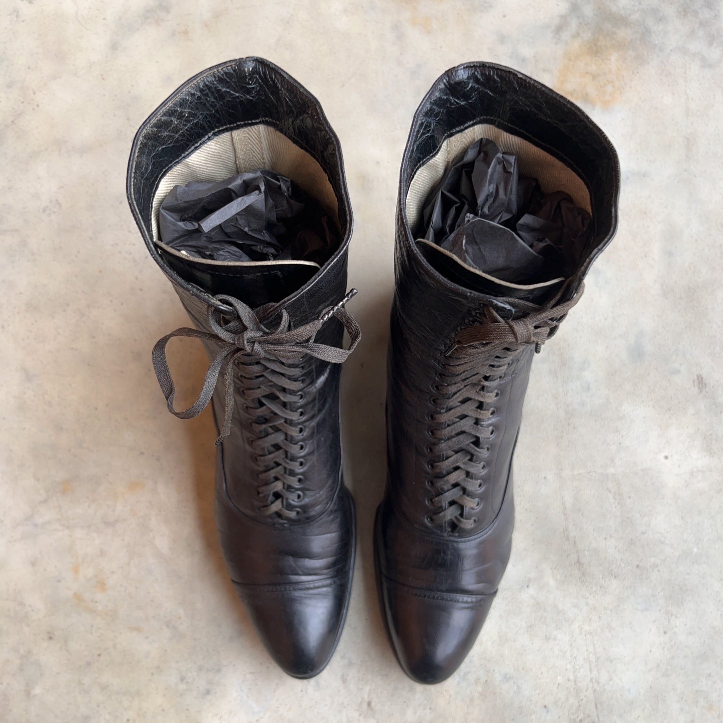 c. 1910s Black Lace Up Boots | Approx Sz 8