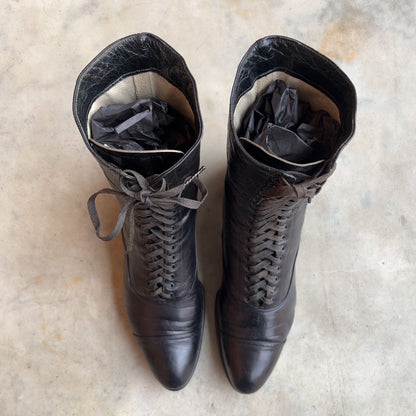 c. 1910s Black Lace Up Boots | Approx Sz 8