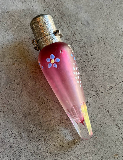 c. 1910s-1920s Pink Frosted Glass Perfume Bottle