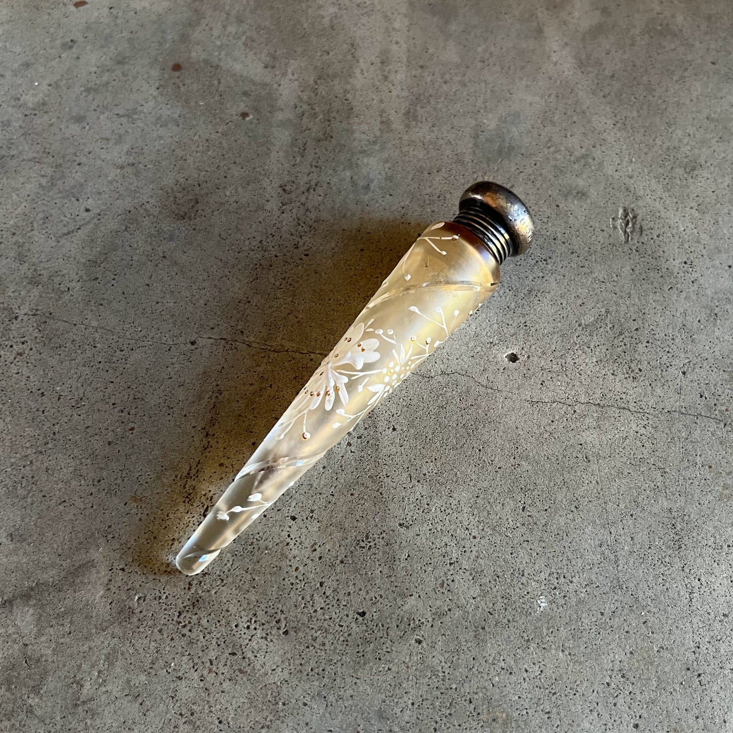 1901 Sterling + Painted Glass Perfume Bottle
