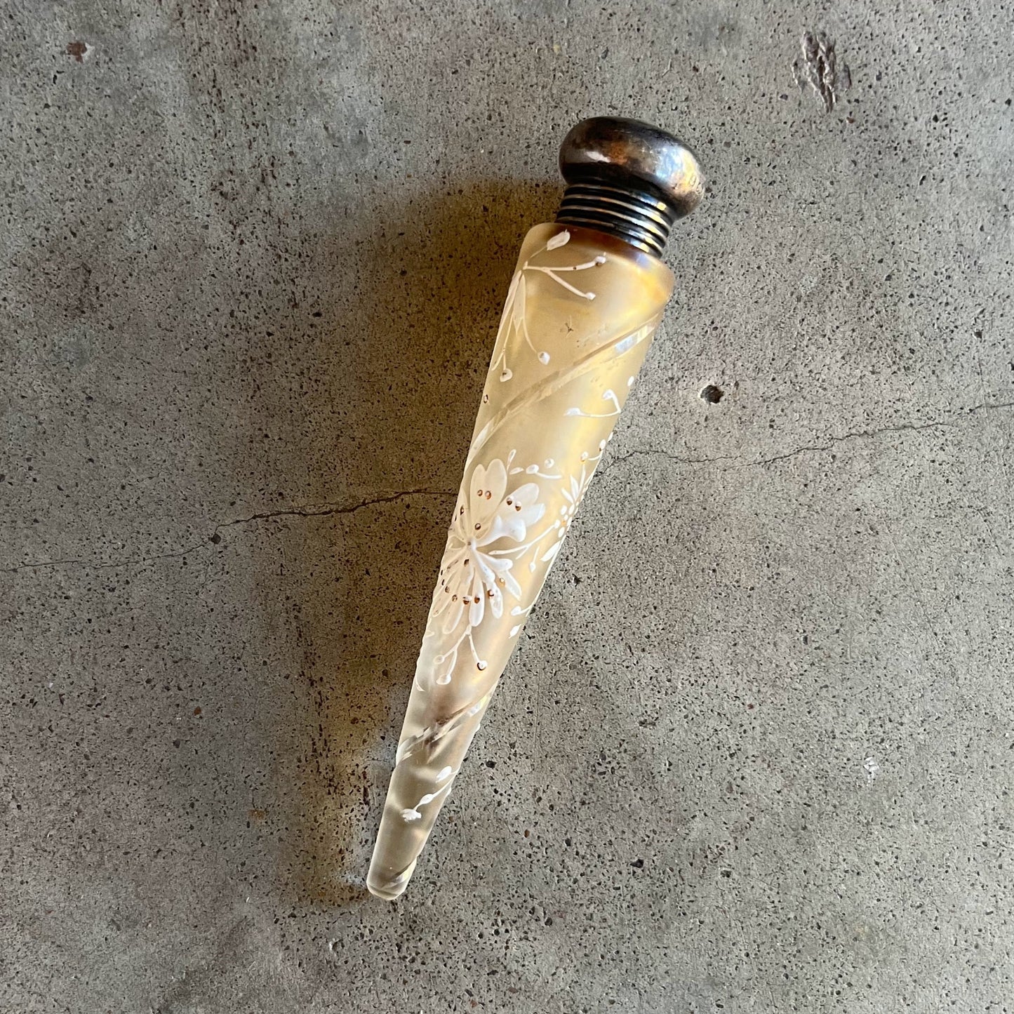 1901 Sterling + Painted Glass Perfume Bottle