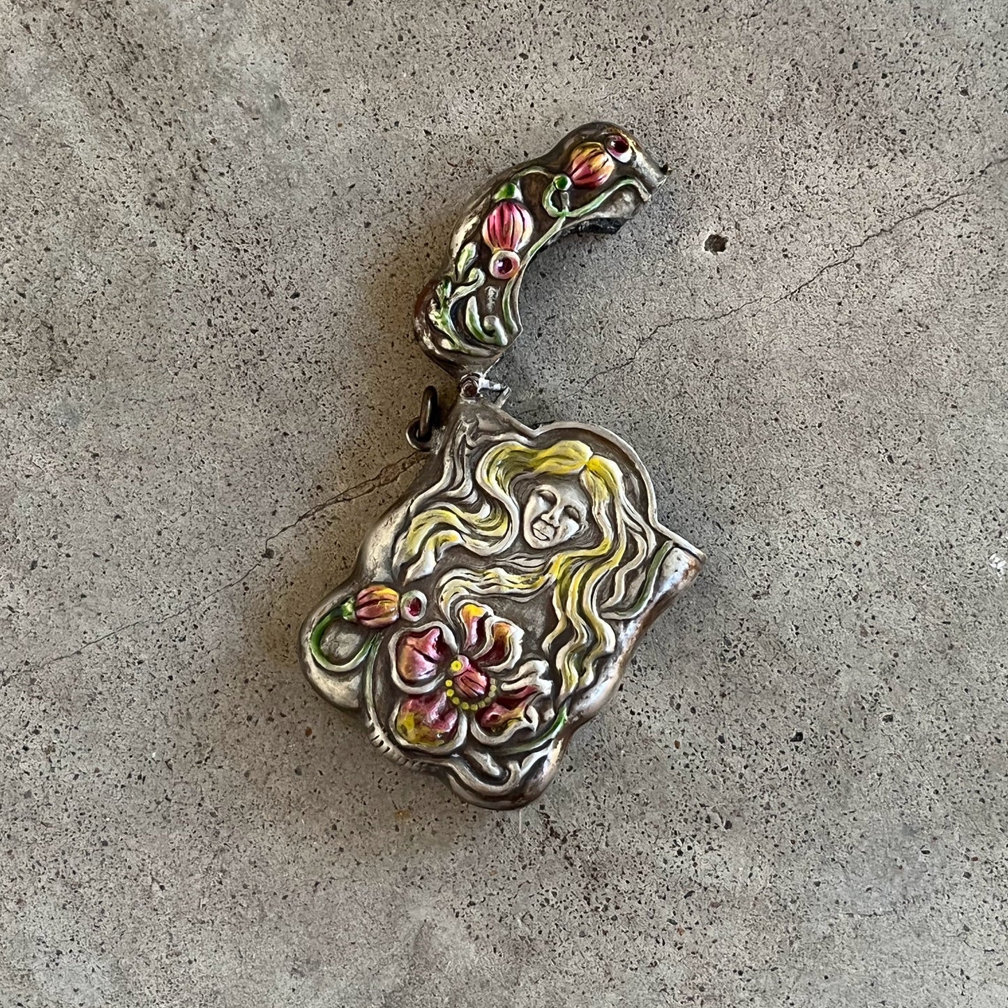 c. 1900s-1910s Painted Match Safe Pendant