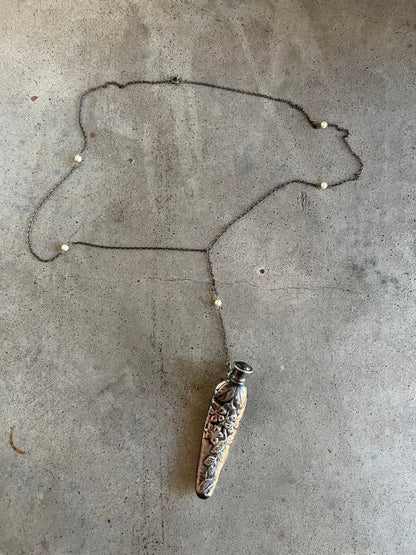 c. 1910s Sterling Silver Perfume Bottle Necklace