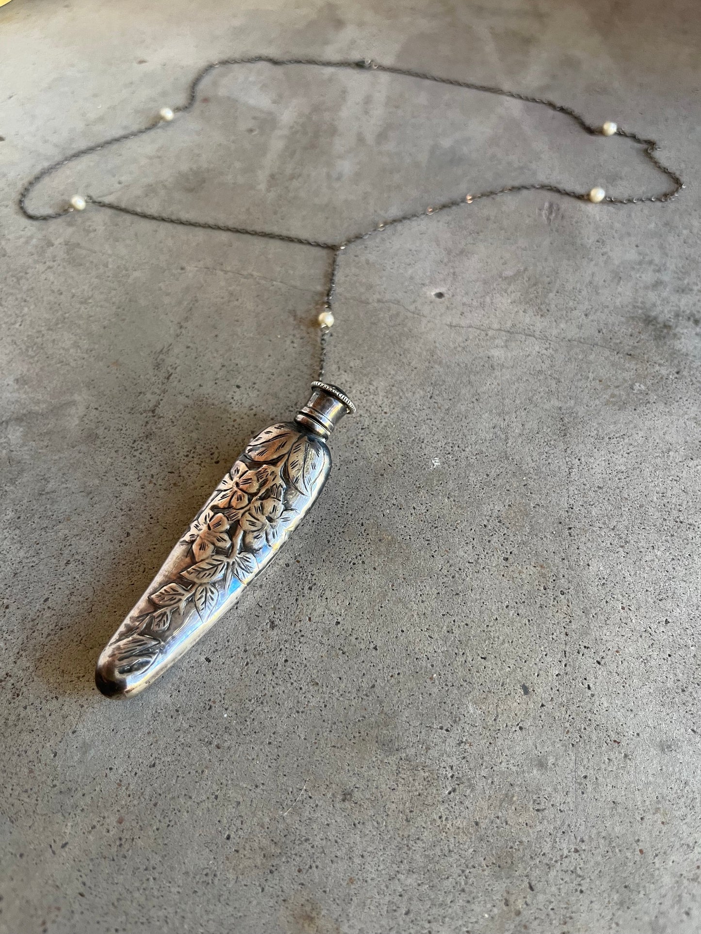 c. 1910s Sterling Silver Perfume Bottle Necklace