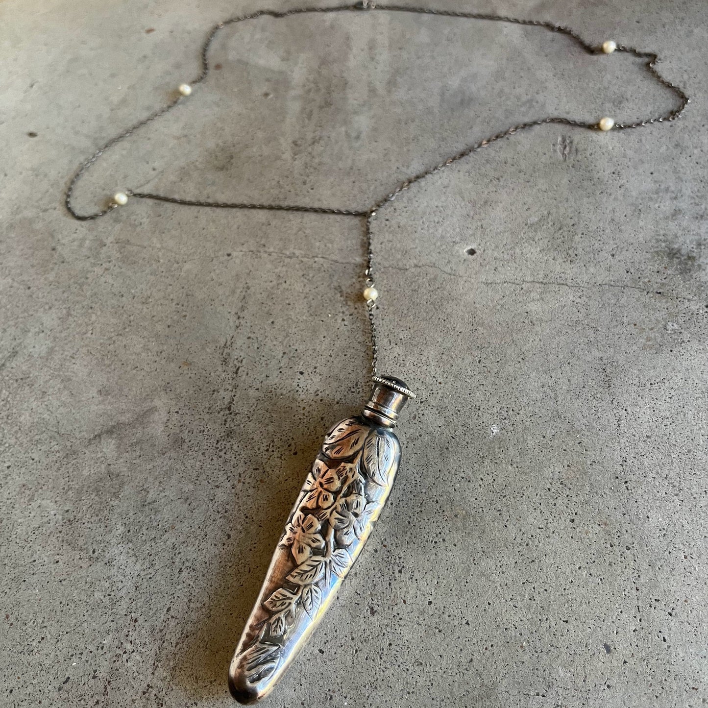 c. 1910s Sterling Silver Perfume Bottle Necklace