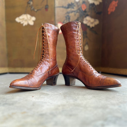 c. 1910s Brown Lace Up Boots | Approx Sz 9