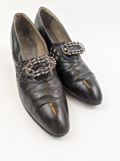 1910s-1920s Buckle Leather Heels | Approx Size 8-8.5