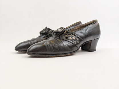 1910s-1920s Buckle Leather Heels | Approx Size 8-8.5