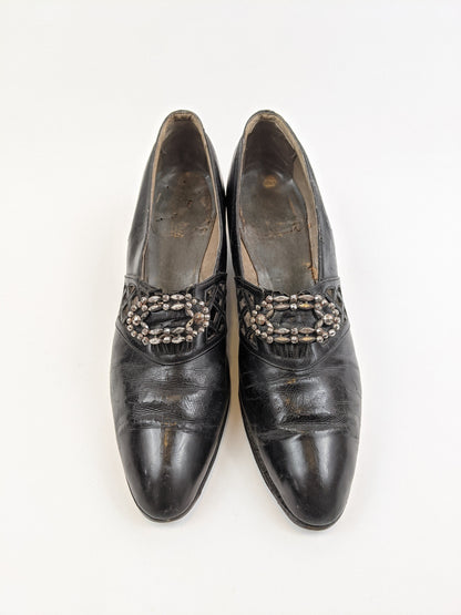 1910s-1920s Buckle Leather Heels | Approx Size 8-8.5