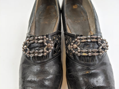 1910s-1920s Buckle Leather Heels | Approx Size 8-8.5