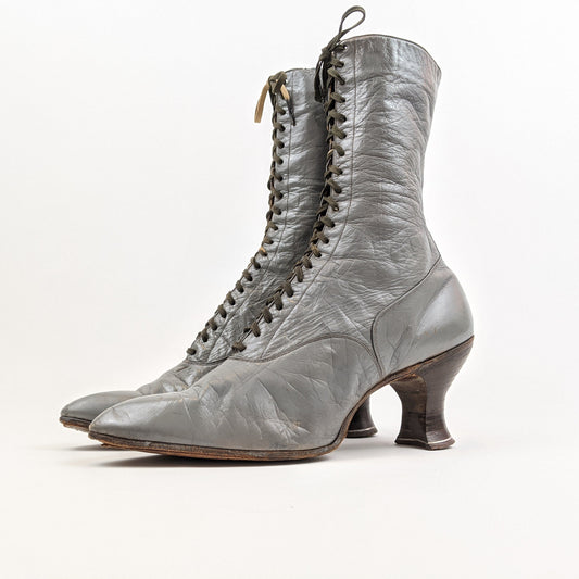 1920s Grey Lace Up Louis Heel Boots | Approx Size 7