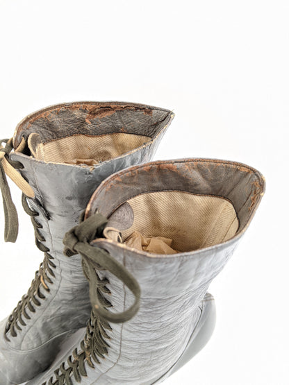 1920s Grey Lace Up Louis Heel Boots | Approx Size 7