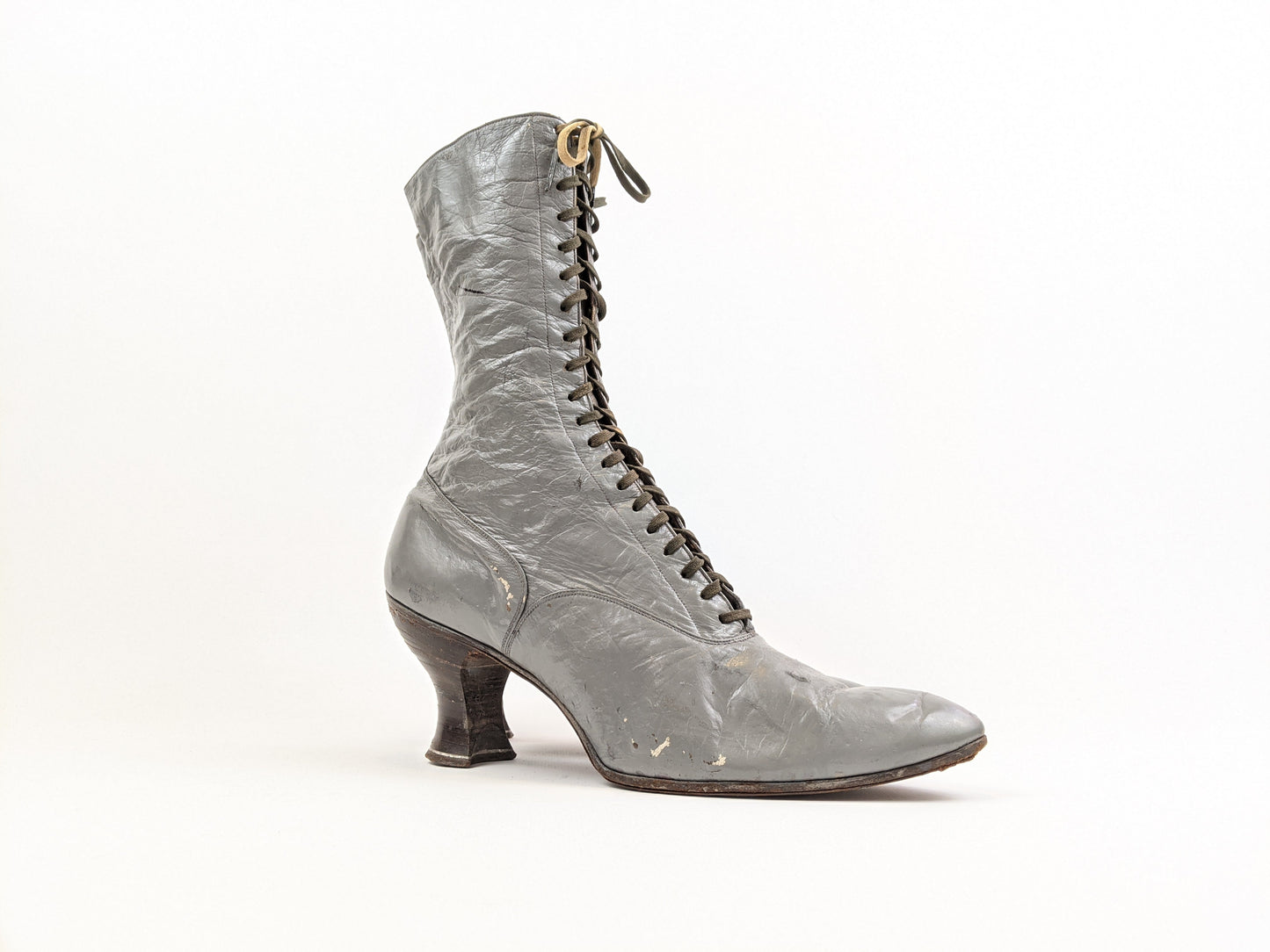1920s Grey Lace Up Louis Heel Boots | Approx Size 7