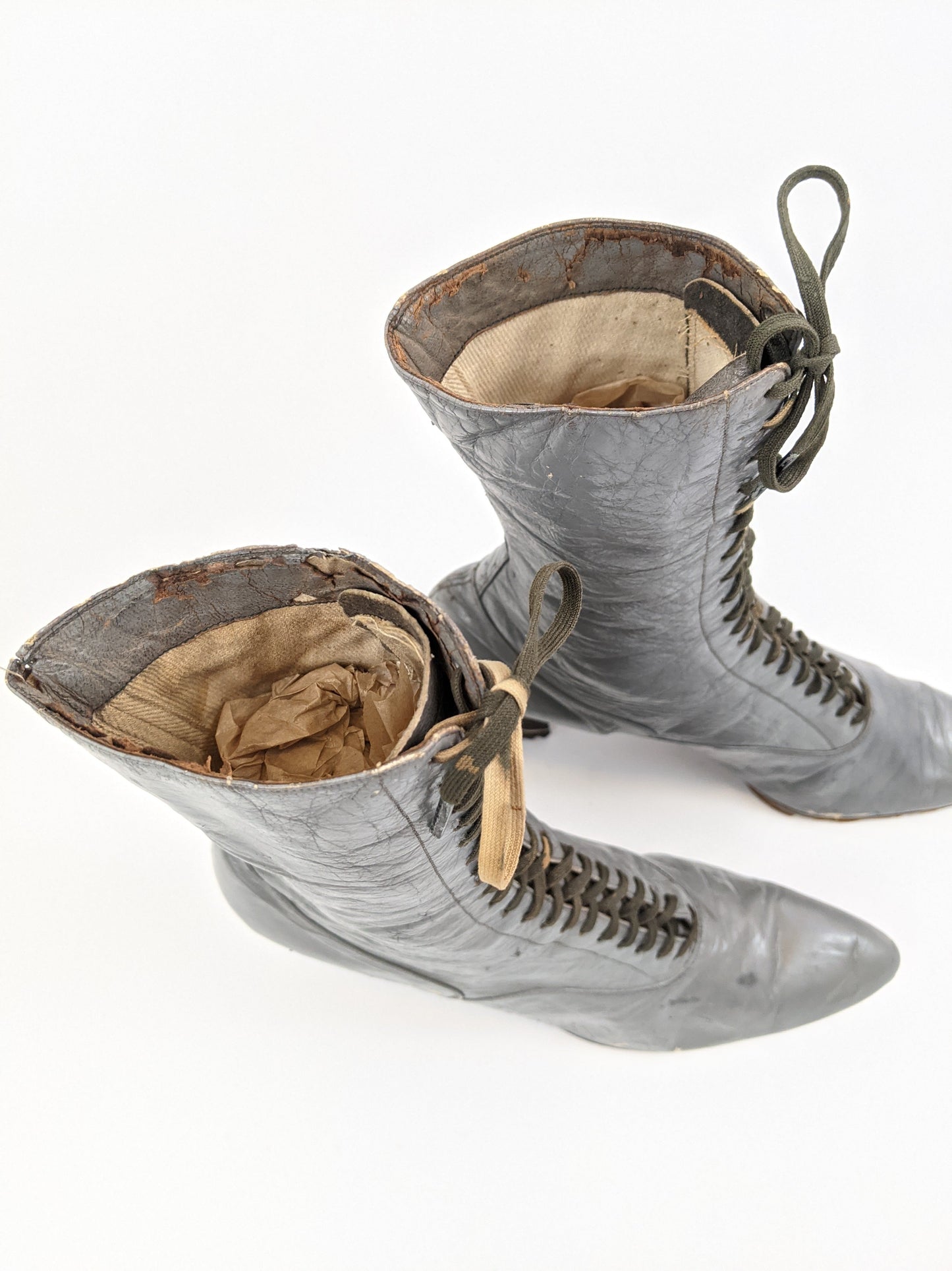 1920s Grey Lace Up Louis Heel Boots | Approx Size 7