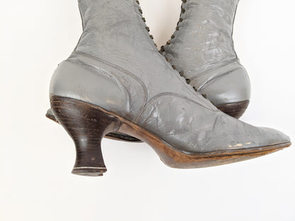 1920s Grey Lace Up Louis Heel Boots | Approx Size 7