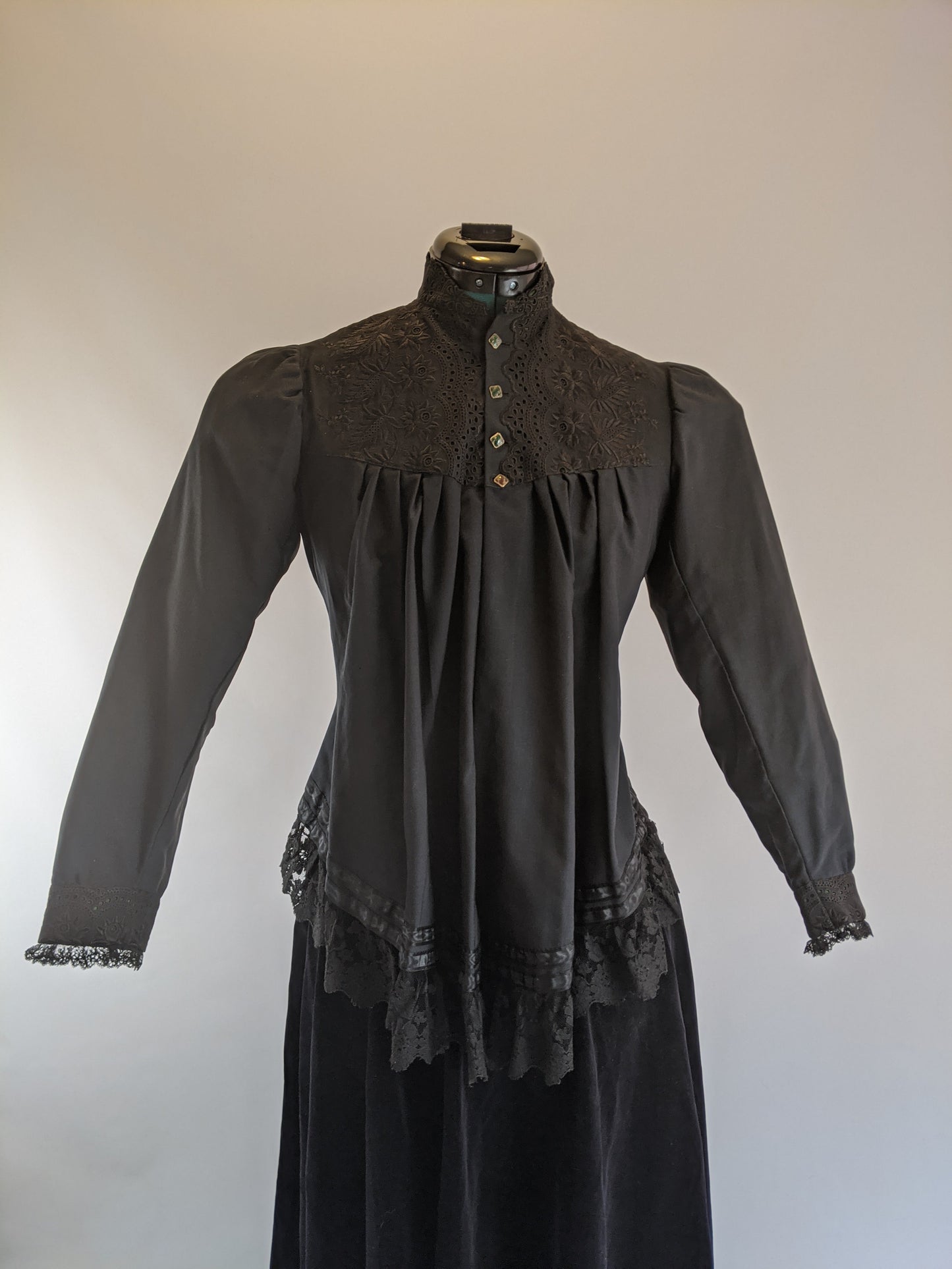 Victorian Black Maternity Blouse with Lace Trim