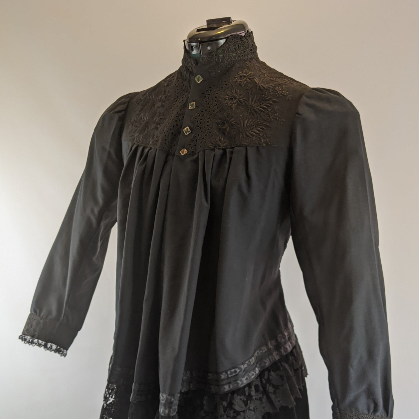 Victorian Black Maternity Blouse with Lace Trim